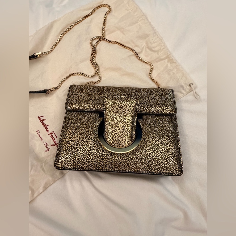 Salvatore Ferragamo Metallic Gold Clutch